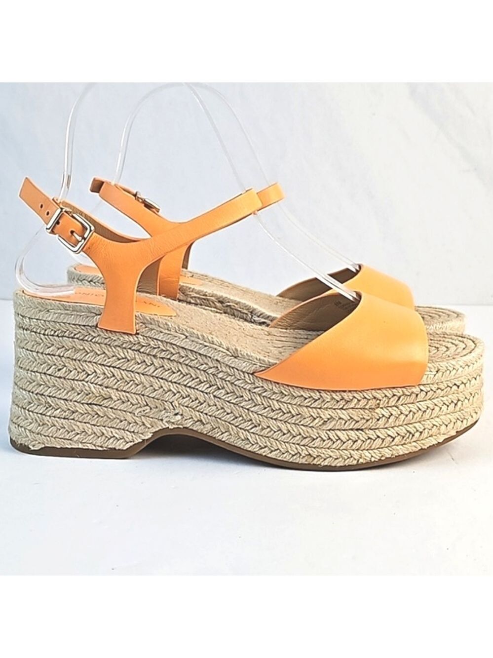 Antonio Melani Light Orange Leather Platform Wedge Ankle Strap Espadrill… - Picture 7 of 16